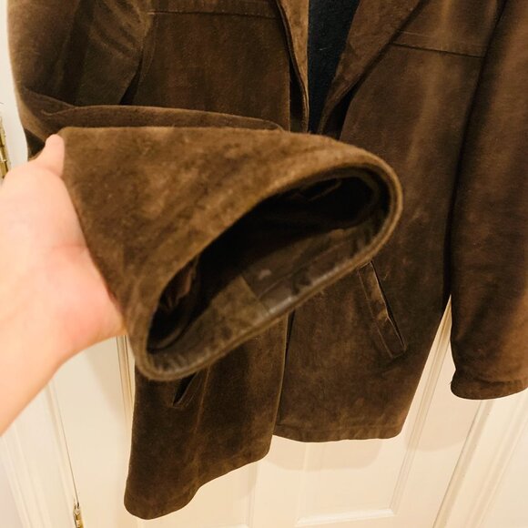 J CREW Suede Leather Jacket Lined Coat Button Down Wool Lining Brown Vintage 90s - Picture 13 of 13